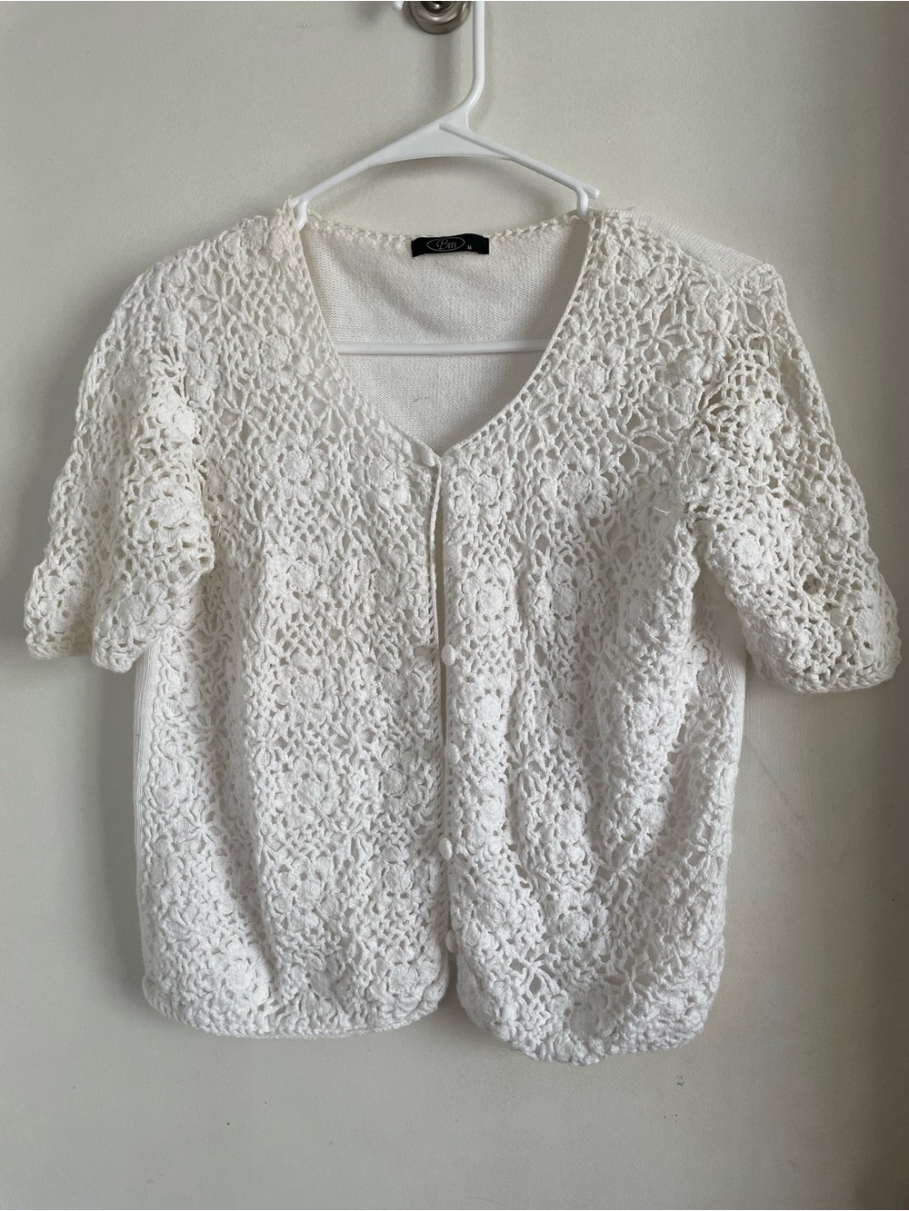 Women's White Crochet Short-Sleeve Cardigan
